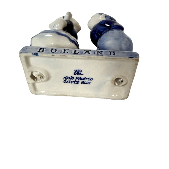 Vintage Delft Blue Holland Porcelain Dutch Kissing Boy & Girl Handpainted - Picture 3 of 7